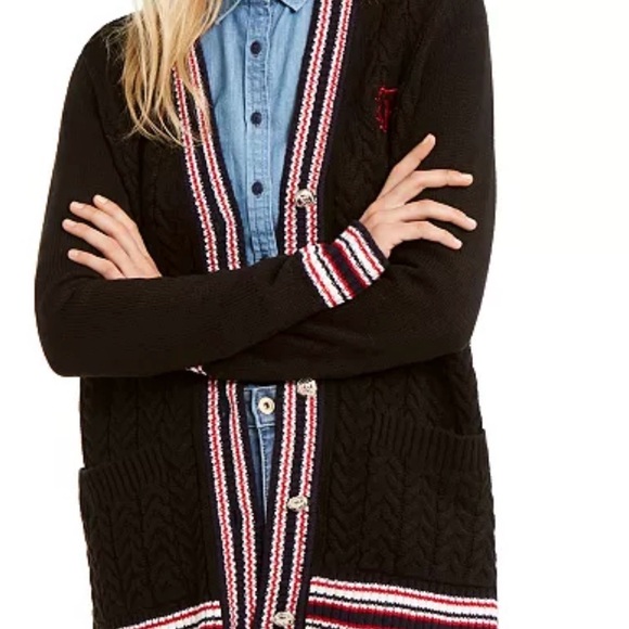 Tommy Hilfiger Cable-Knit Varsity Cardigan Small - Picture 2 of 9